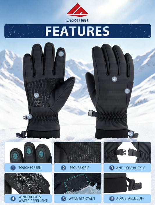 Sabotheat Winter Ski Gloves for Women Men, Windproof Thermal Warm Gloves with Touchscreen